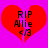 Two identical red heart shapes on a bright pink background, each containing black text reading "RIP Allie <3" with purple accents on the text.