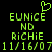 Green pixelated text and a heart symbol on black background, with identical left and right sections showing EUNiCE ND RiCHiE 11/16/07.