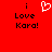 Red background with black text 'i Love Kara!' and a white pixelated heart symbol above the left instance of the text.