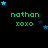 Green text 'nathan xoxo' on black background with blue stars moving across the screen.