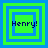 Four square display layered green and blue borders with 'Henry!' text in dark purple, each showing a different border configuration