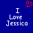 Blue background with white pixelated text reading "I Love Jessica" on both sides and a red heart symbol above the left side.