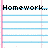 Pixelated text on lined notebook paper background with pink margin, displaying phrases about homework and pins in eyes.