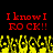 Red pixelated text "I know I RO CK!!" repeated twice above yellow pixelated crowd with raised hands on black background.