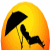 Animated contact sheet showing four sequential frames of a black silhouette figure reclining under an umbrella against a yellow-orange gradient background.