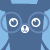 Blue cartoon character with circular eyes and a small nose, blinking in sequence