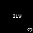 Black background with white pixelated text 'ILY' and heart symbols arranged in a pattern
