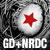 Static pixel art icon with a red star on a light circular background, surrounded by dark gray and black pixelated patterns, with white text reading "GD+NRDC" at the bottom.