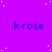 Purple background with white dots and repeated blue 'k-rose' text in a pattern, partially obscured by gray rectangle