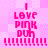 Pixelated pink text on a light pink background with vertical lines below, showing animation changes in the 'LOVE' and 'DUH' letters.