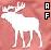 Pixelated white moose with antlers stands against pinkish-red background, right side features black-bordered square icons containing 'A' and 'F'.