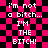 Pixelated text on a pink and black checkered background with repeated phrases.