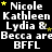 Black background with white text reading "Nicole Kathleen Lydia & Becca are BFFL" repeated in a , each instance accompanied by small yellow stars