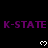 Purple 'K-STATE' text repeated across black background with white pixelated hearts, partially cropped at bottom right.