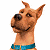 Pixelated cartoon dog head and upper body on left, green text logo on right with dark background.