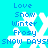 Pixelated cyan background with white snowflakes and blue text reading Love, Snow, Winter, Frosy, SNOW DAYS! in two identical vertical