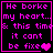Four identical display pink pixelated text on black background with a heart symbol changing position across frames