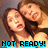 Two pixelated figures with brown hair embrace closely; one figure's mouth is open in a shout, and the other has eyes closed. Below them, blue text reads "NOT READY!".