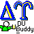 Pixelated graphic with blue and yellow stylized letters 'A' and 'T', a green-shirted figure holding a beer mug, and white text reading 'OU Buddy' on gray background.