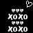Pixelated white XOXO text with heart symbols arranged in a on black background, top center features a pixelated heart outline
