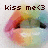 Pixelated image showing lips with a rainbow gradient background and dark brown text reading 'kiss me<3' at the top.