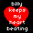 Four identical red heart-shaped icons with white text reading 'billy keeps my heart beating' on a black background, arranged in two of two