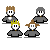 Pixel art characters with distinct hair colors and styles appear alongside text elements that change from 'ANTI-' to 'ANTI-FLAG' across frames.