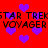 Red background with purple pixelated hearts floating upward, overlaid by repeated black text reading STAR TREK VOYAGER in two horizontal