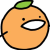 Pixelated orange character with green leaf, smiling mouth, and small black eyes on white background; repeated text 'I'MAN ORANGE, HEREME ROAR' in pixel font across orange