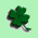 Green four-leaf clovers and stylized text on a light green background with gray diamond shapes.