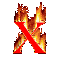 Red X symbol with orange and yellow flames on a gray background, animated across showing flame movement
