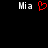 Black background with two white 'Mia' text blocks flanking a red pixelated heart symbol.