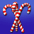 Red and white striped candy canes arranged in various configurations against a solid blue background.