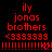 Red pixelated text and symbols on black background with animated heart icons, displaying 'ily jonas brothers <333333' repeated across multiple