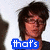 six pixelated images showing a person with dark hair and glasses, each overlaid with colored text labels