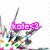 Pixelated character with dark hair and teal accents holding a pink banner reading 'KOKO' against white background.