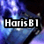 Pixelated blue-toned image with white text overlays reading 'Haris B1', 'Loves', and 'Doctor Who!' across four