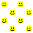 A 4-frame animated contact sheet of yellow pixelated smiley faces on a white background, showing subtle pose variations across frames.