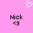 Pixelated pink background with white heart symbol above two identical text blocks reading "Nick" and "<3".