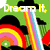 Pixelated rainbow and cloud scene with changing text phrases across four