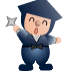 Cartoon character in dark blue graduation gown and cap holding a silver star-shaped object, alternating between open-mouthed and closed-mouth expressions.