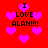 Red background with pink heart shapes and black text reading "I LOVE ALAN!!!" in four repeated sections.