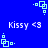 Blue background with repeating light cyan square-and-dot patterns and white "Kissy <3" text in four positions.