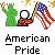 A static contact sheet of two identical American-themed buddy icons featuring a green Statue of Liberty, a white circle with red accents, and an American flag on gray background with promotional text.