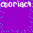 Purple background with cyan pixel dots scattered across, displaying repeated white text 'ctoriach' in a distorted, glitchy style.