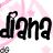 Pixelated icon with 'diana' text in black and pink, pink star and house motifs on white background, gray rectangle in bottom-right corner.