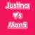 A split-screen buddy icon with pink and dark blue backgrounds, featuring pixelated text and a person holding an orange sign.