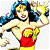 Pixelated image of a female character with blue hair, red top, and yellow belt holding a golden lasso against white background.