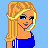 Pixel art buddy icon featuring a blonde woman in blue athletic wear with white stripes and the text "TRACK HUNNIE" on light blue background.