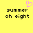 Yellow background with black pixelated text 'summer oh eight' and a pink heart symbol above the left text block.